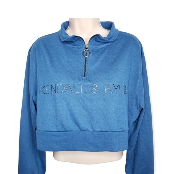 Kendall & Kylie Blue Cropped Pullover Long Sleeved Top Size Large - Picture 2 of 7